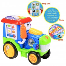 Baby Light Music Electric Train Reactor Pull Toy with Learning Educational Card HITC   
